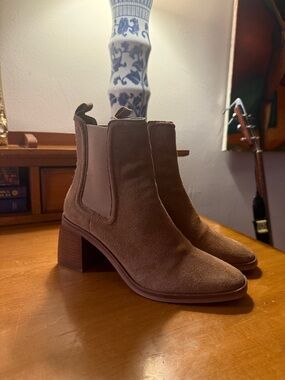 Dolce Vita Taupe Suede Chelsea Block Heel Booties